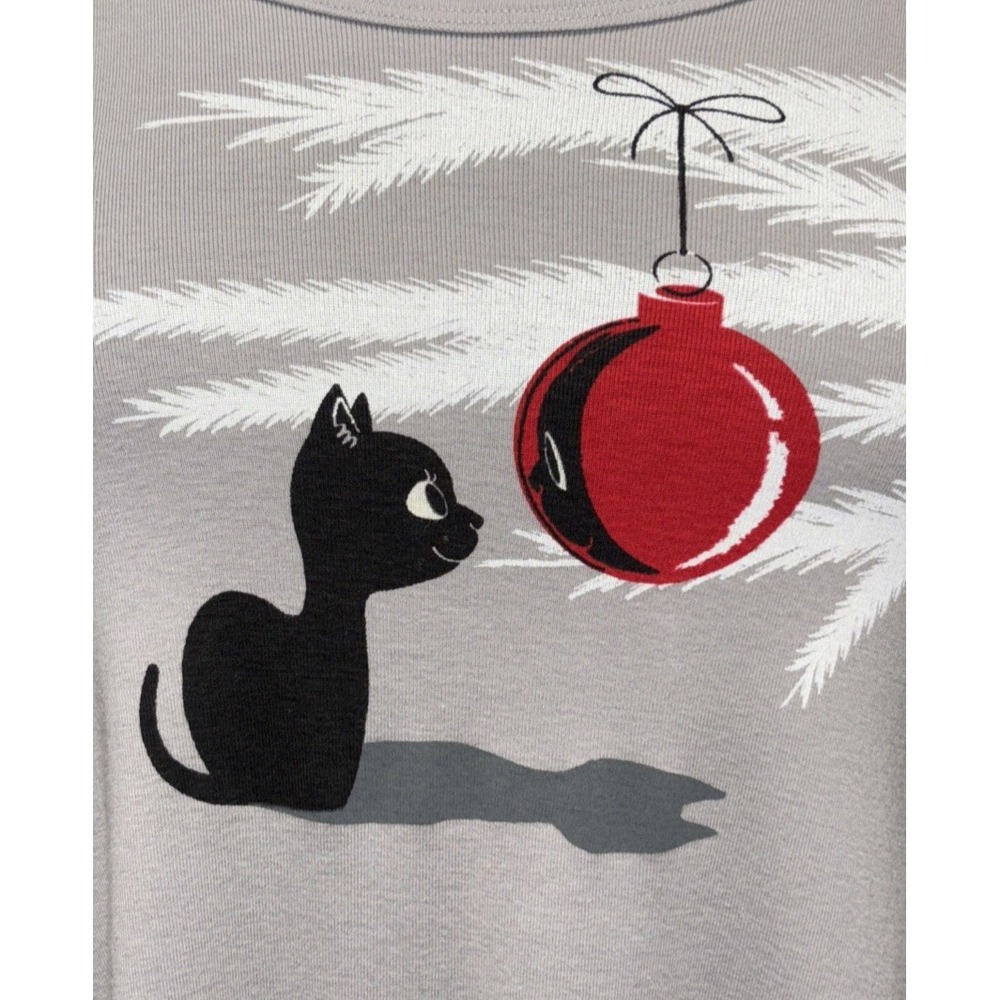 NEW Classic Christmas Kitty Round Neck Long Sleeve Tunic Women's Size M Gray - Picture 6 of 9